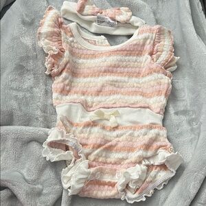 Striped Pink & White Baby Romper with Bow - Unbranded